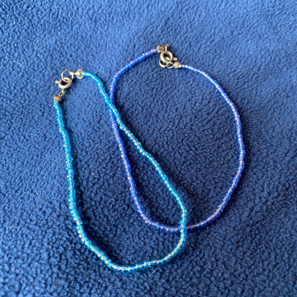 TWO BEADED BRACELETS - shades of blue 9”